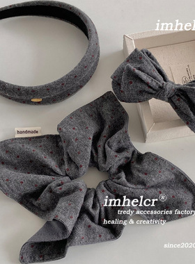 韩国东大门灰色波点方巾蝴蝶结香蕉夹气质通勤外戴发箍高级感发饰