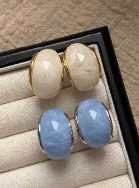 c形清新耳钉克莱因法式复古ins小众设计感精致简约小众冰透感高级