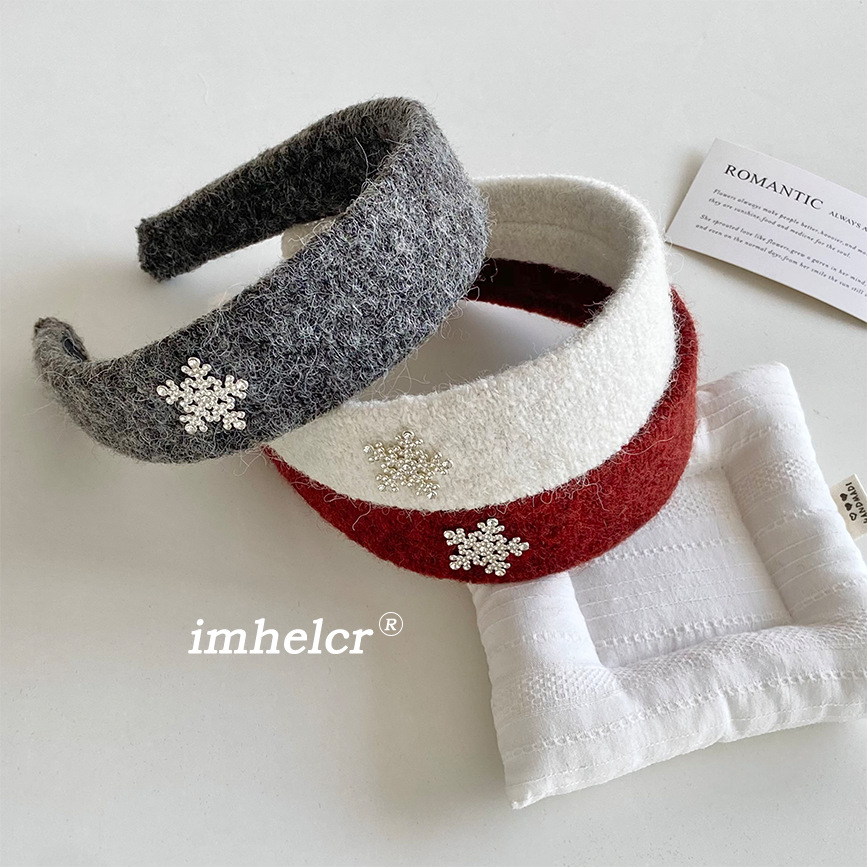 韩国ins秋冬氛围雪花水钻毛呢发箍气质显白高颅顶外戴头箍新款女