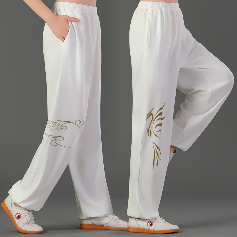 恒树乱麻印花四季男女太极拳练功裤晨练运动裤武术健身表演带侧兜