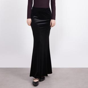 半身鱼尾裙女秋冬新款 金丝绒包臀裙子高腰弹力丝绒半身长裙一步裙