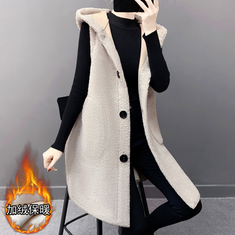 加大码加绒羊羔绒马夹女