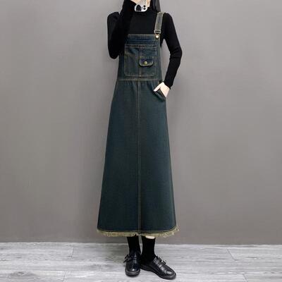 牛仔背带裙长款大码胖mm显瘦百搭