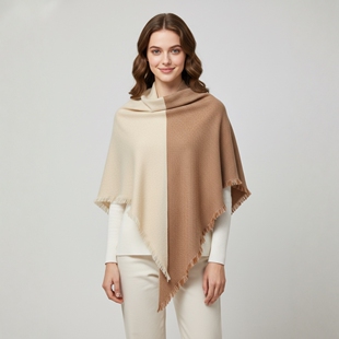 拼色纯山羊绒三角披肩女春秋冬保暖双面提花流苏围巾两用2025新款