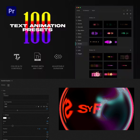 100个独特文字动画预设PR脚本 Text Presets