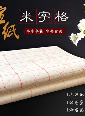 安徽宣纸纯手工书法专用练习纸作品半生熟100张国画工笔画米字格
