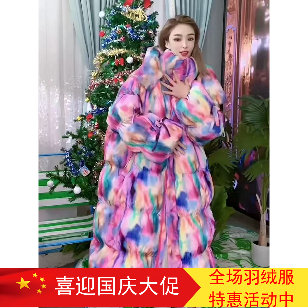 2024冬季新款羽绒服印花工艺图案时尚长款女欧货潮流加厚保暖外套