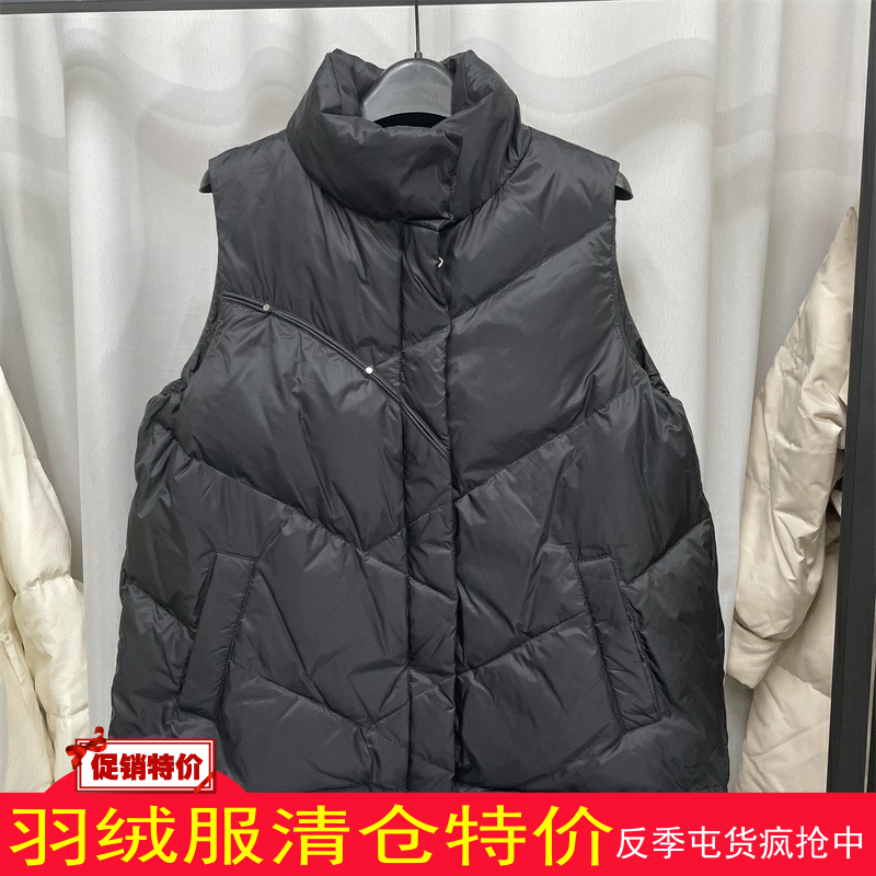 欧洲站2024冬新款羽绒服马甲女短款韩版立领抽绳宽松轻薄背心外套