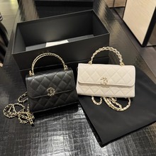 luxury小香风25S菱格链条包Kelly鱼子酱牛皮手柄包手提单肩斜挎包