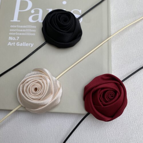 红黑玫瑰花绑带颈链小香风choker