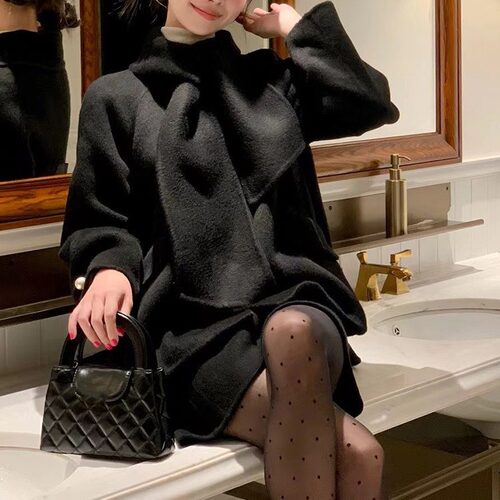 法式千金风白色毛呢大衣外套女古着vintage深冬装搭配一整套裙子