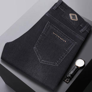 高腰牛仔裤 中年薄裤 男士 弹力商务休闲裤 直筒宽松大码 春秋新款