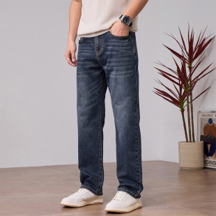 男宽松直筒休闲长裤 轻商务弹力牛仔裤 40码 植 1309 春季