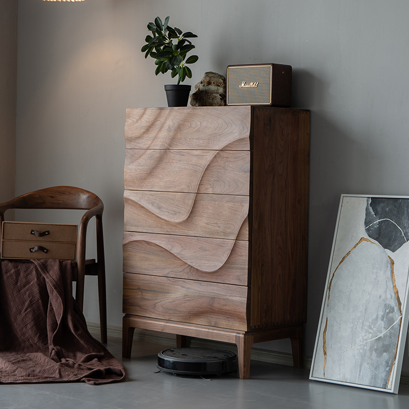 北美黑胡桃木五斗柜现代简约小户型卧室原木储物抽屉柜全实木斗橱