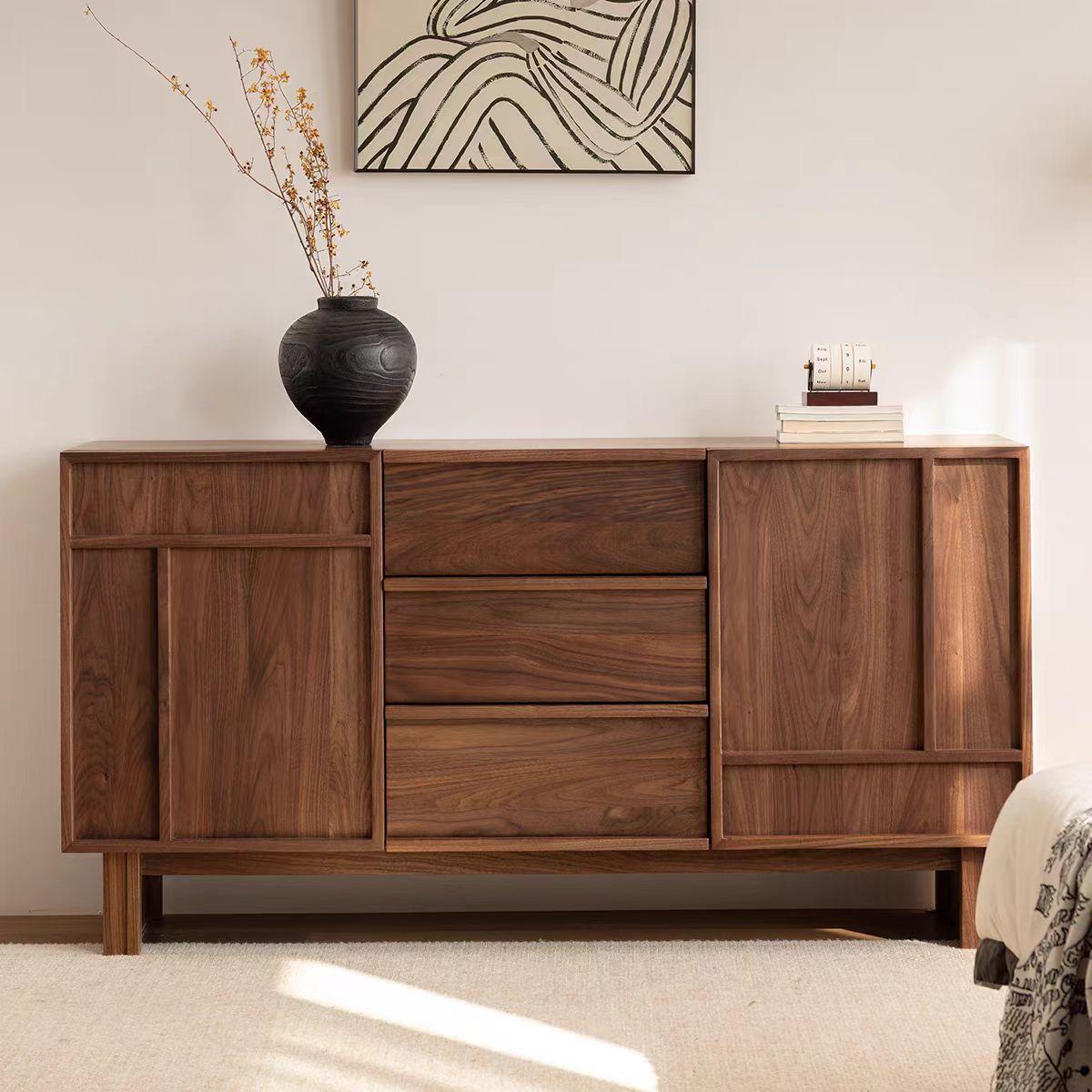 北美黑胡桃木全实木骨骼线餐边柜简约原木风多功能储物柜收纳边柜