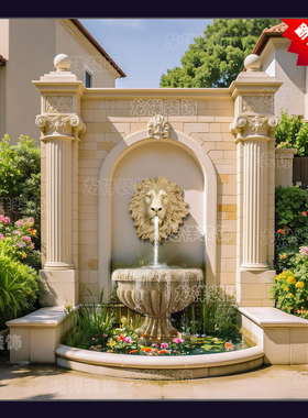 花盆人造砂岩浮雕园林景观雕别墅花钵庭院公园摆件狮子头喷水雕塑