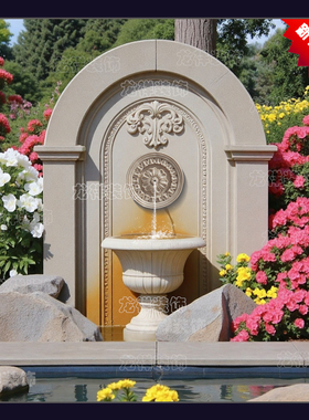 砂岩欧式花板喷水雕塑流水墙浮雕接水盆温泉壁挂水景喷口板装饰板