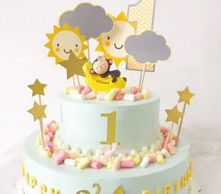 儿童节宝宝周岁派对装饰插牌 六一周岁可爱小太阳小乌云装饰插件