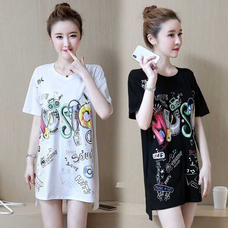 2018 Summer women fat mm Mid length version Short sleeved T-shirt Cartoon printing Large Women's wear Self cultivation Versatile jacketin the Women's clothing/Boutique , T-shirt  category - from Buy2taobao.com to provide professional Taobao agent buy service