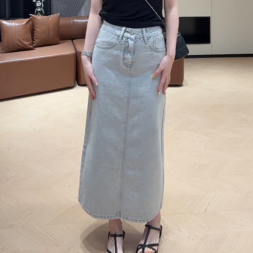 水洗开叉牛仔半身裙女夏季2026薄款高腰显瘦包臀裙中长款a字裙子