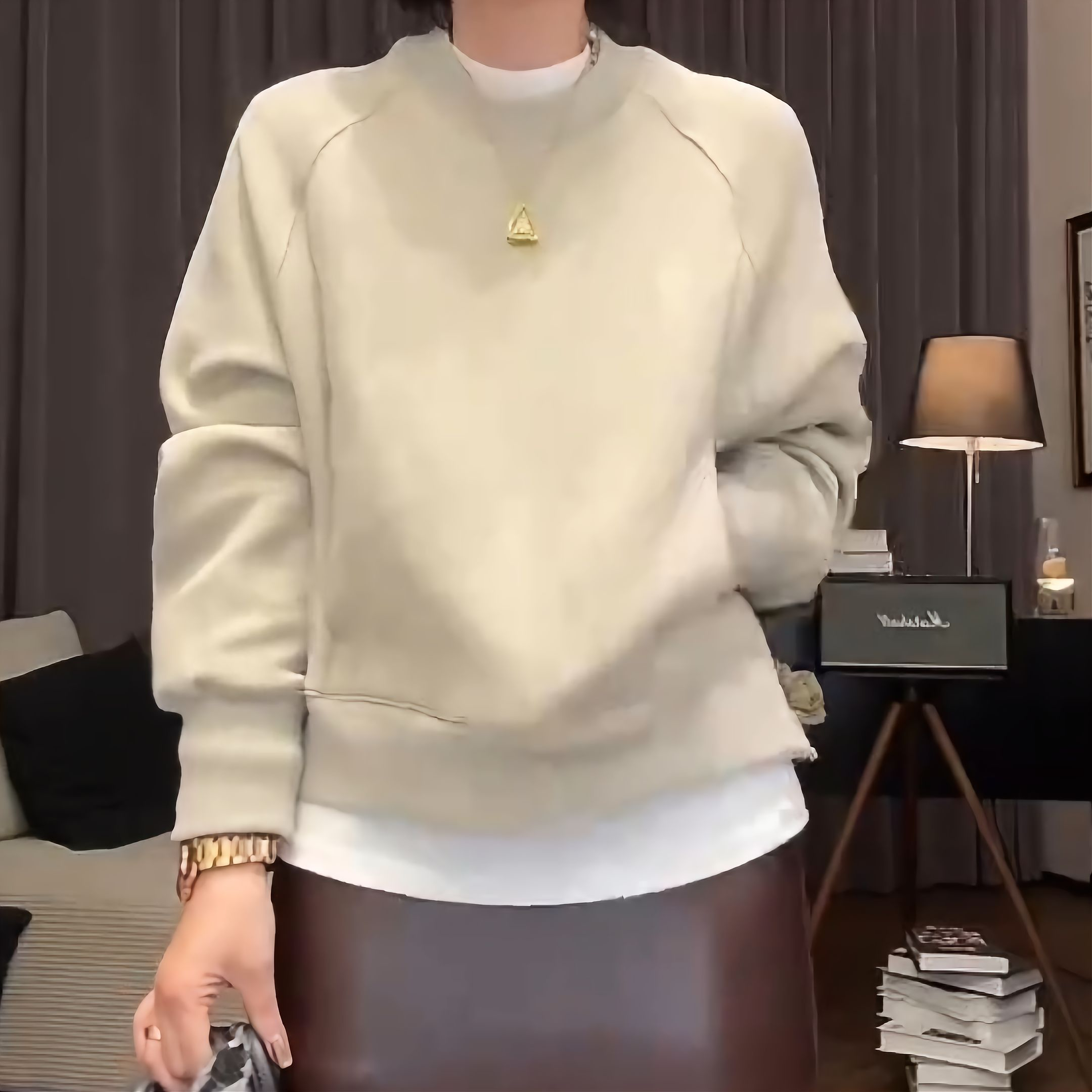 果绿色侧边拉链设计感上衣女