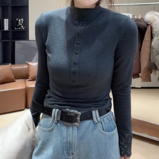 巨好看的早秋半高领打底衫女春秋长袖修身上衣欧美ins辣妹亨利衫