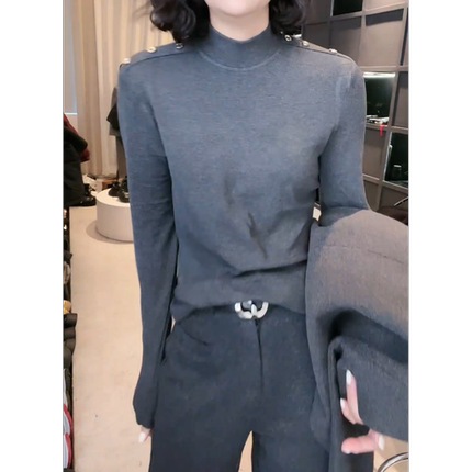 半高领蕾丝正肩漂亮小衫新款2024爆款时尚洋气欧货显瘦打底衫上衣