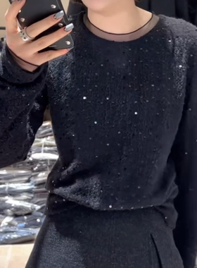 小个子时尚chic纯色亮片针织衫女冬季2025新款巨好看休闲套头上衣