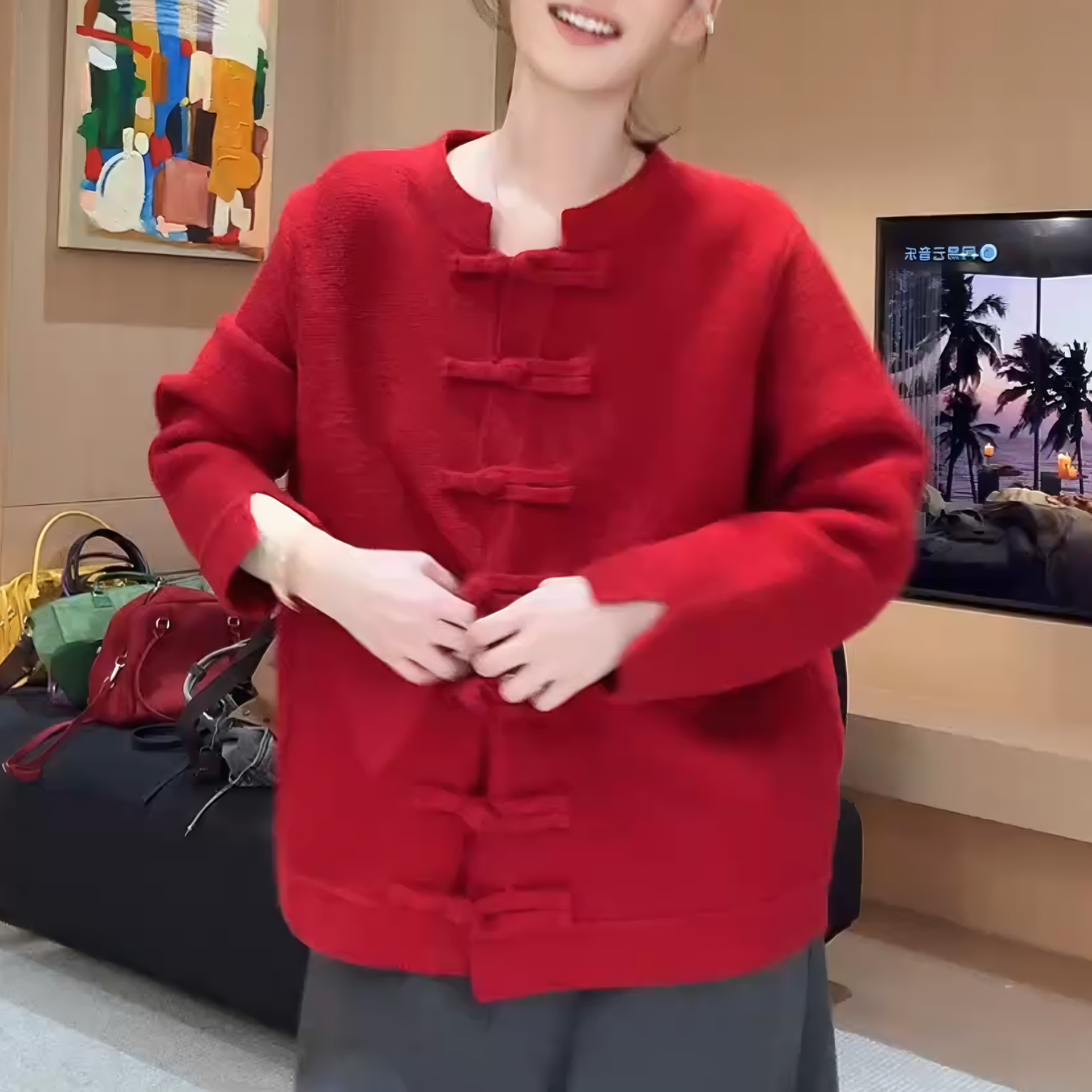 红色针织开衫女秋冬新中式国风盘扣高级感超好看百搭毛衣上衣外套,女装/女士精品,毛衣,淘宝优惠券,粉丝福利购,淘宝优惠卷