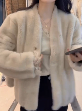 纯色小香风仿水貂绒外套皮毛一体高级感女款2025新款冬季保暖上衣