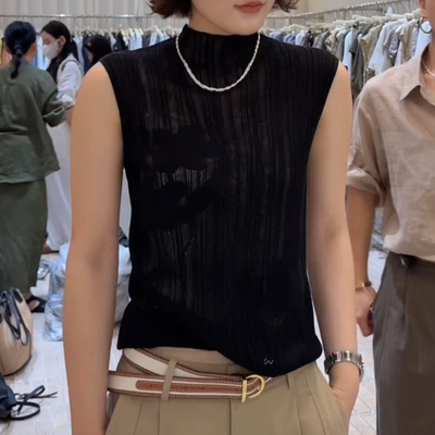黑色半高领针织背心女2026新款外穿修身显瘦百搭无袖内搭打底上衣