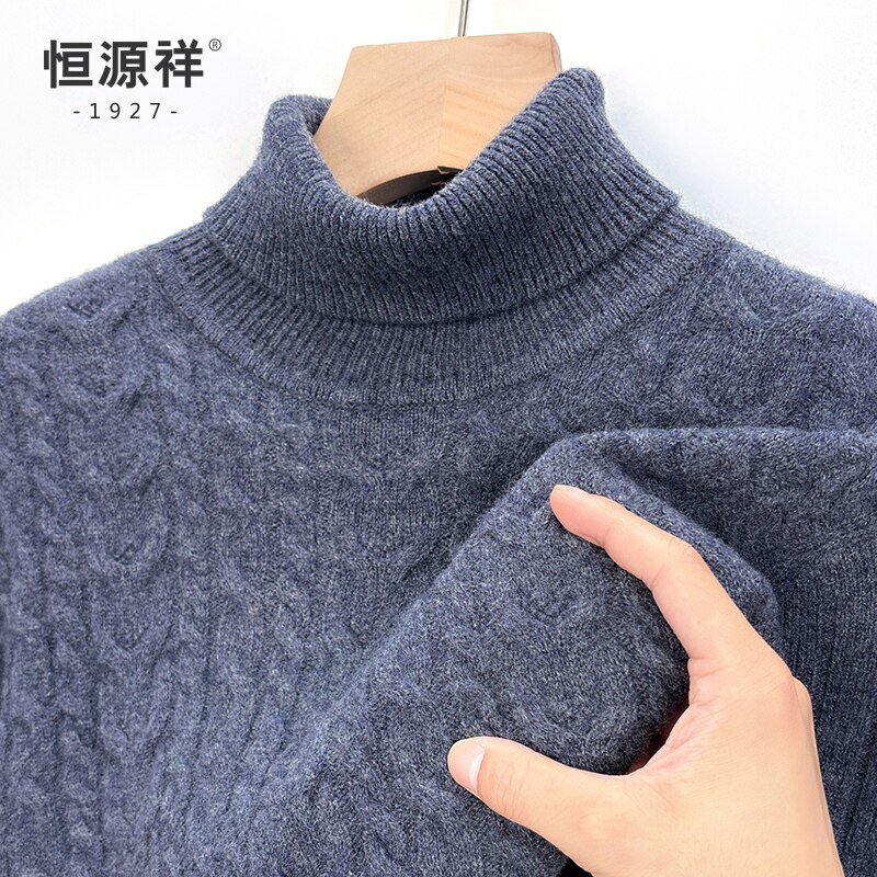 恒源祥秋冬季羊毛衫男纯羊毛高领加厚款爸爸装男士针织毛衣打底衫