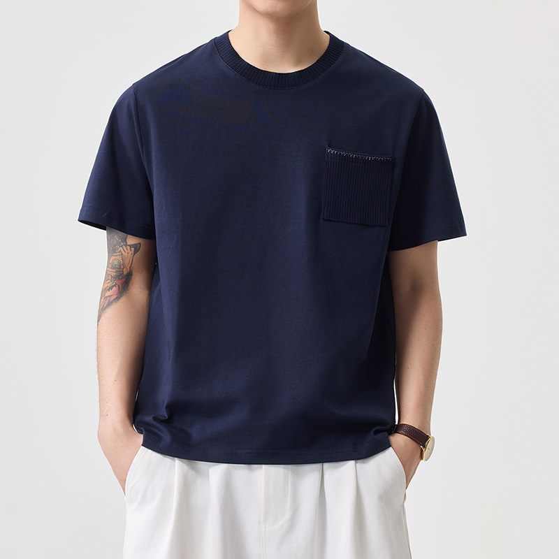 2026春夏新款纯色圆领凉感简约男短袖刺绣日系T恤百搭简约风套头