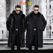 内胆连帽纯保暖皮大衣外套拉链长款 羊绒呢整水貂毛双两面穿男士 装