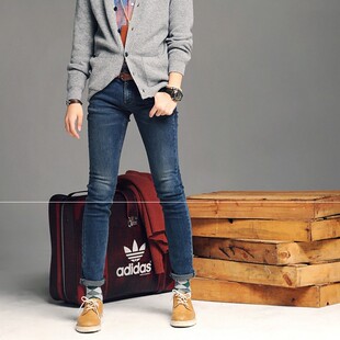 磨白牛仔小脚裤 韩国复古怀旧冬季 修身 男个性 男 小脚弹力紧身牛仔裤