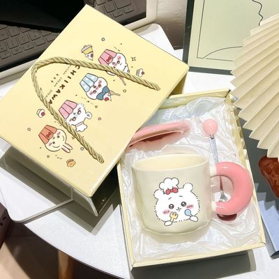 可爱乌萨奇马克杯带盖高颜值女生卡通家用陶瓷水杯办公室咖啡杯