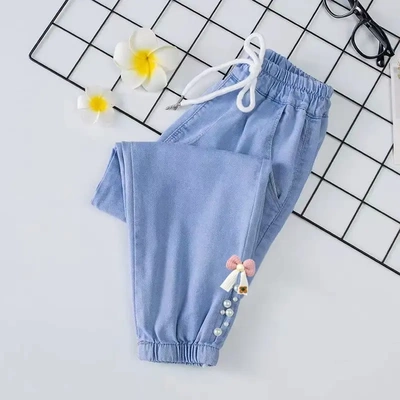 女童裤子夏季薄款外穿天丝牛仔裤