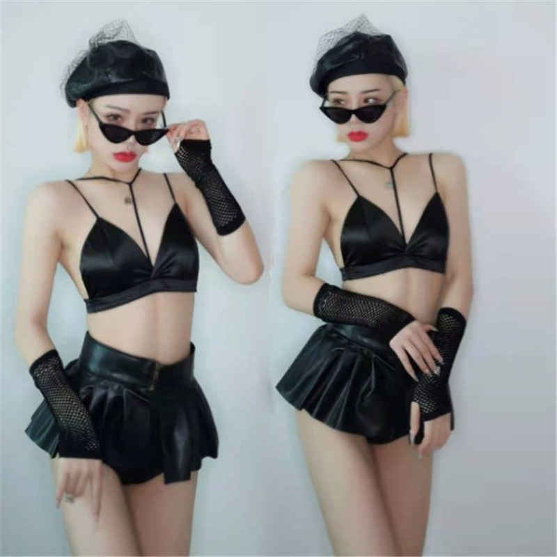 新款酒吧黑色JAZZ女装爵士舞蹈DS演出服性感夜店GOGO领舞服套装
