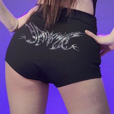 韩国蝴蝶烫钻短裤heels舞服 jazz高弹性感 提臀黑色爵士舞防走光