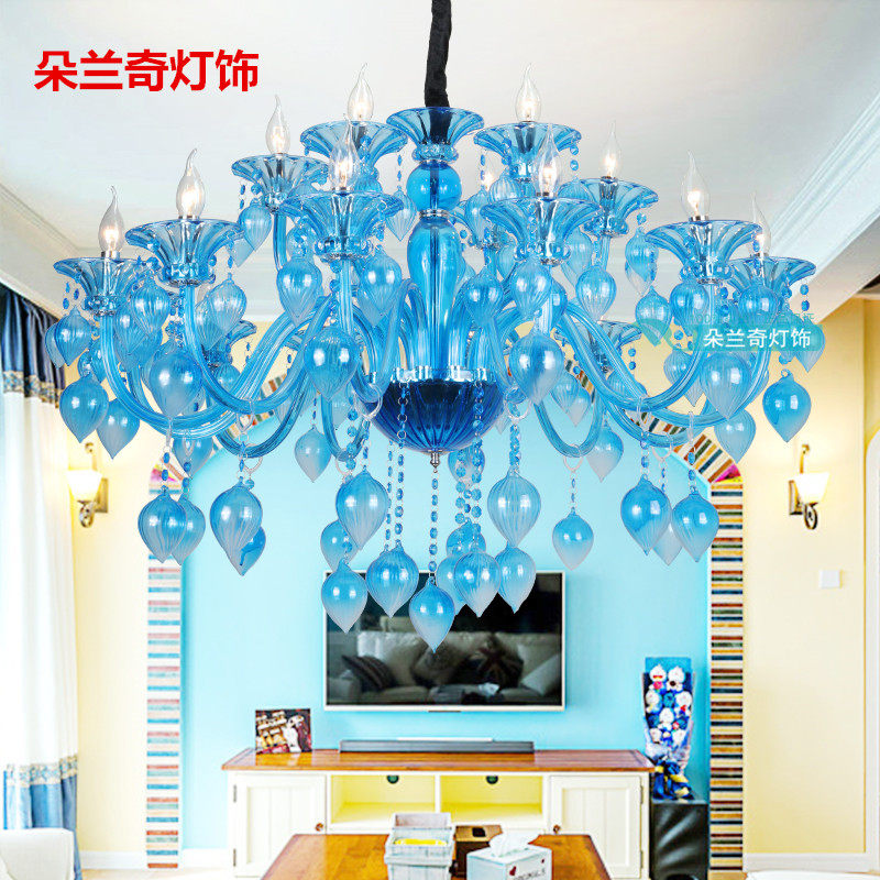 欧式蓝色K9水晶桃子心形漫咖啡客厅餐厅酒店KTV设计师水晶吊灯具