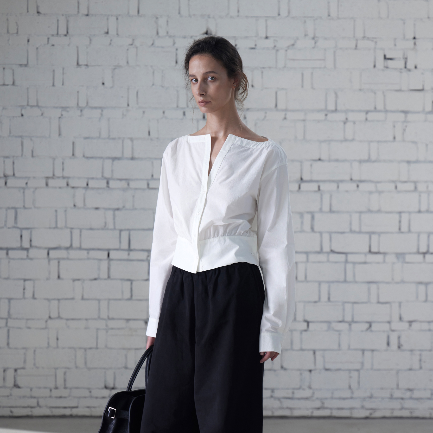 一字领半开门襟衬衫上衣