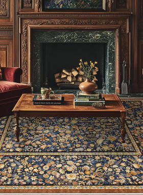 仿羊绒美式碎花卉繁花簇橘黄棕色蓝紫色客厅卧室防滑地毯地垫