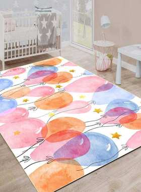 北欧水彩气球淡紫色橘粉白色仿羊绒客厅卧室床边防滑地毯地垫