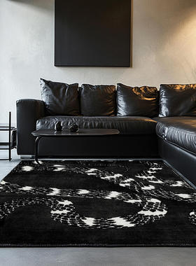 可机洗现代简约黑色蛇绿色深紫色防滑客厅卧室床边地毯地垫