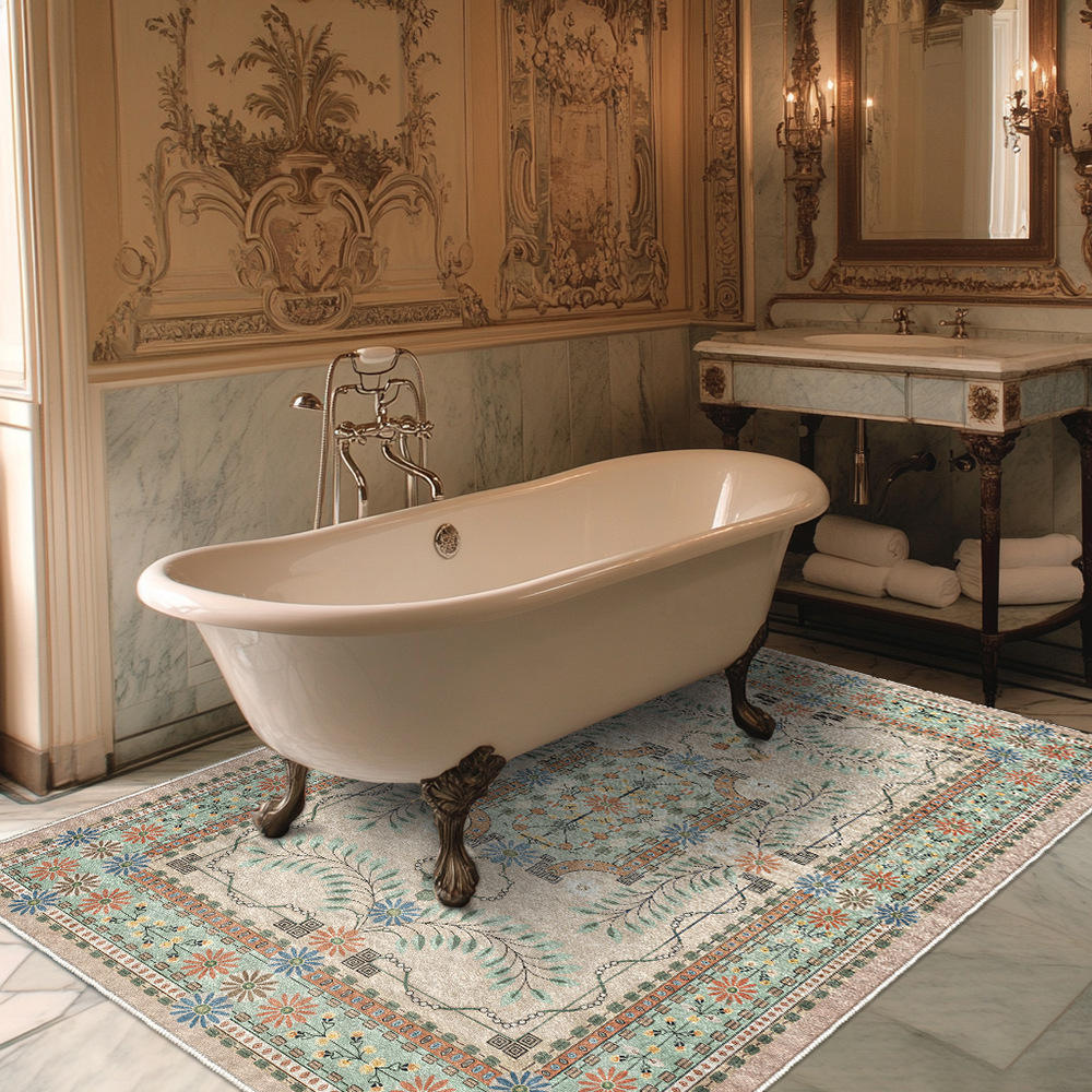 复古波斯波西米亚民族风简约宫廷清新淡绿色米色客厅卧室地毯地垫