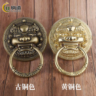 定制老式大门木门中古风麒麟狮子门把手仿古铜环拉手庭院兽头拉手