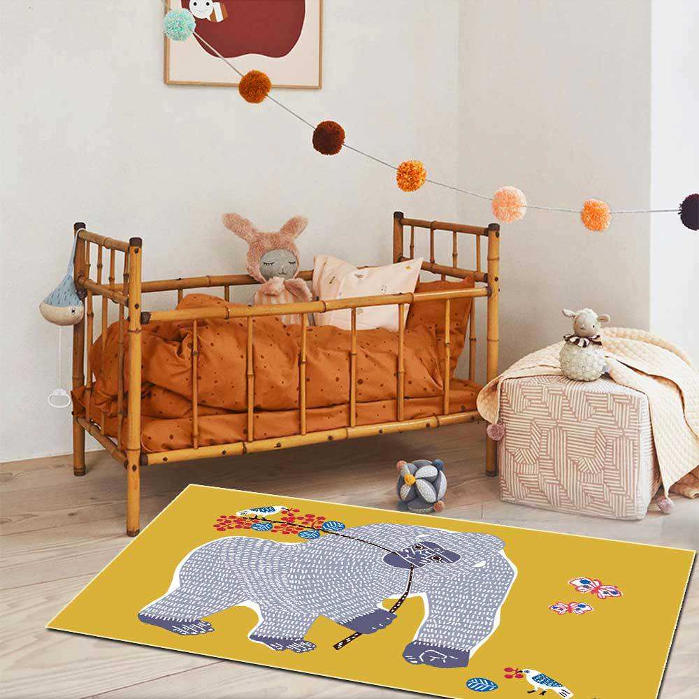 北欧日式可爱大猩猩粉灰色亮黄蓝色客厅卧室床边地毯地垫