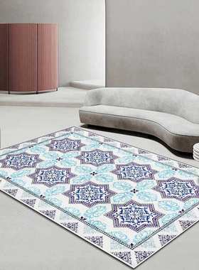 时尚清新民族风蓝色紫色花纹客厅卧室床边地毯地垫
