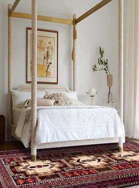 时尚深红紫色几何波斯民族风客厅卧室床边地毯地垫