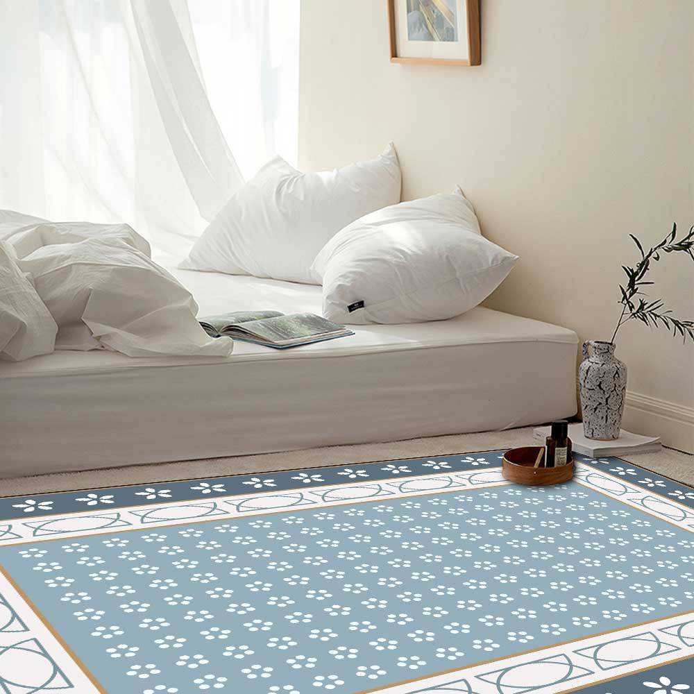 素雅清新几何莫兰迪灰蓝白色仿羊绒简约客厅卧室床边地毯地垫